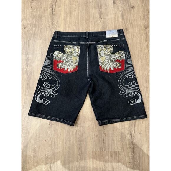 Atti Jeans Shorts Mens Vintage Y2k Baggy Embroidered 42x14 Denim Shorts Wide Leg - Picture 1 of 8